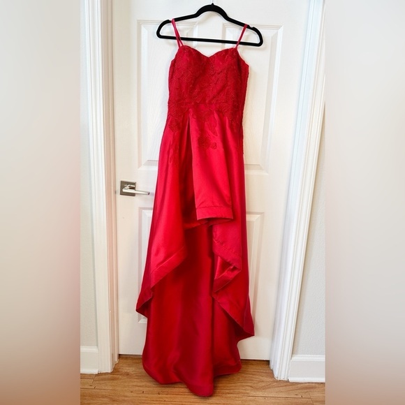 Jodi Kristopher Strapless Corset High Low Prom Dress Gown Lace Satin Red Size 7 - Picture 3 of 14